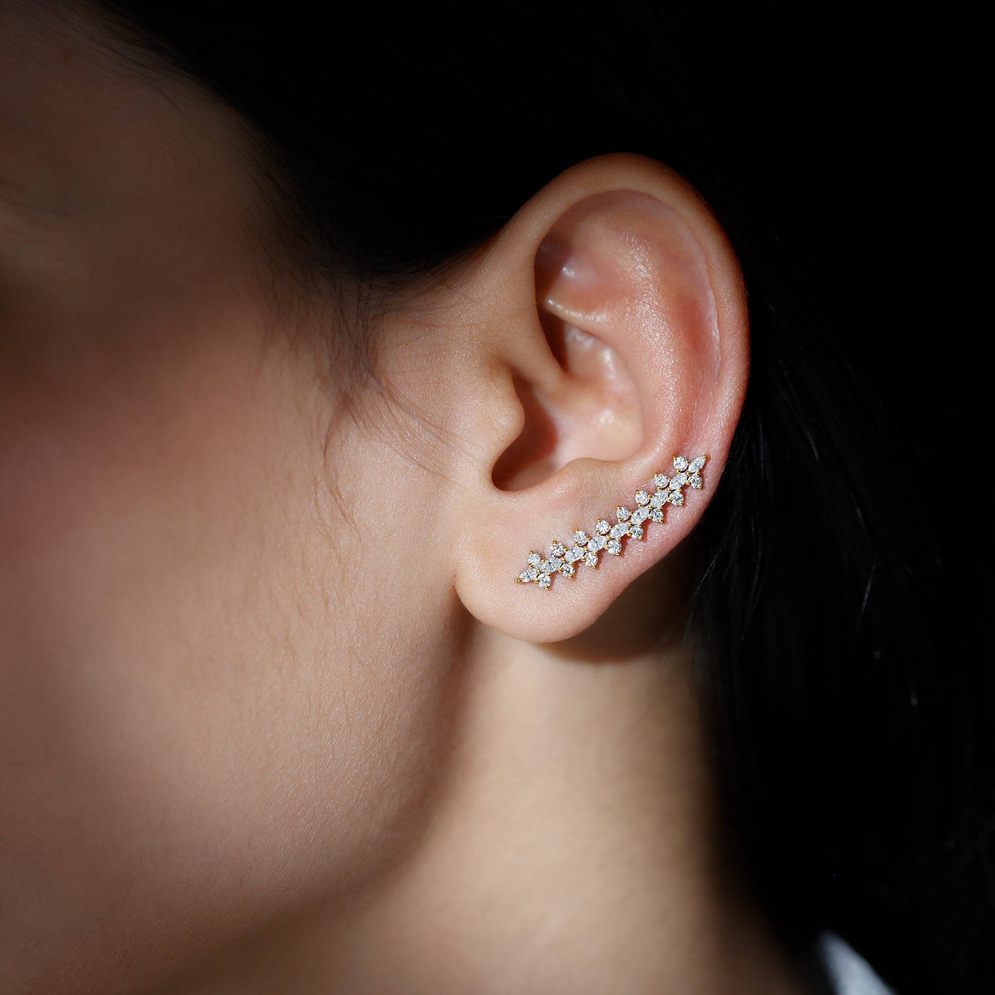 Genuine Diamond Ear Climber Earring for Helix Piercing Rosec Jewels
