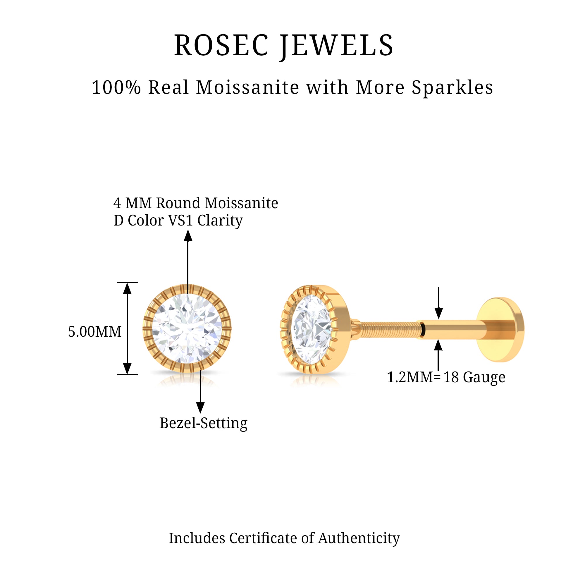 Rosec Jewels-Minimalist Round Moissanite Conch Earring