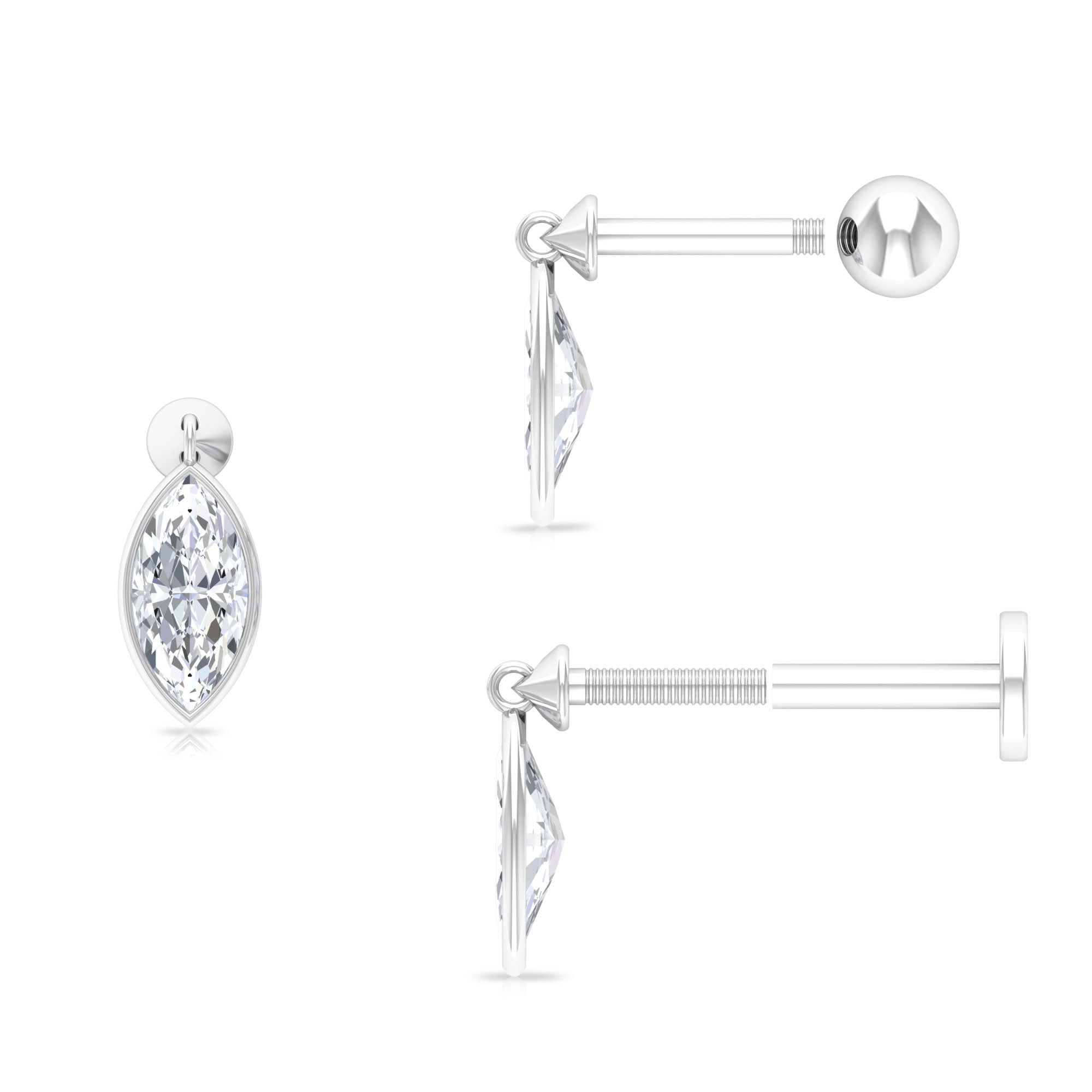 Rosec Jewels-Marquise Moissanite Dangly Earring for Cartilage Piercing