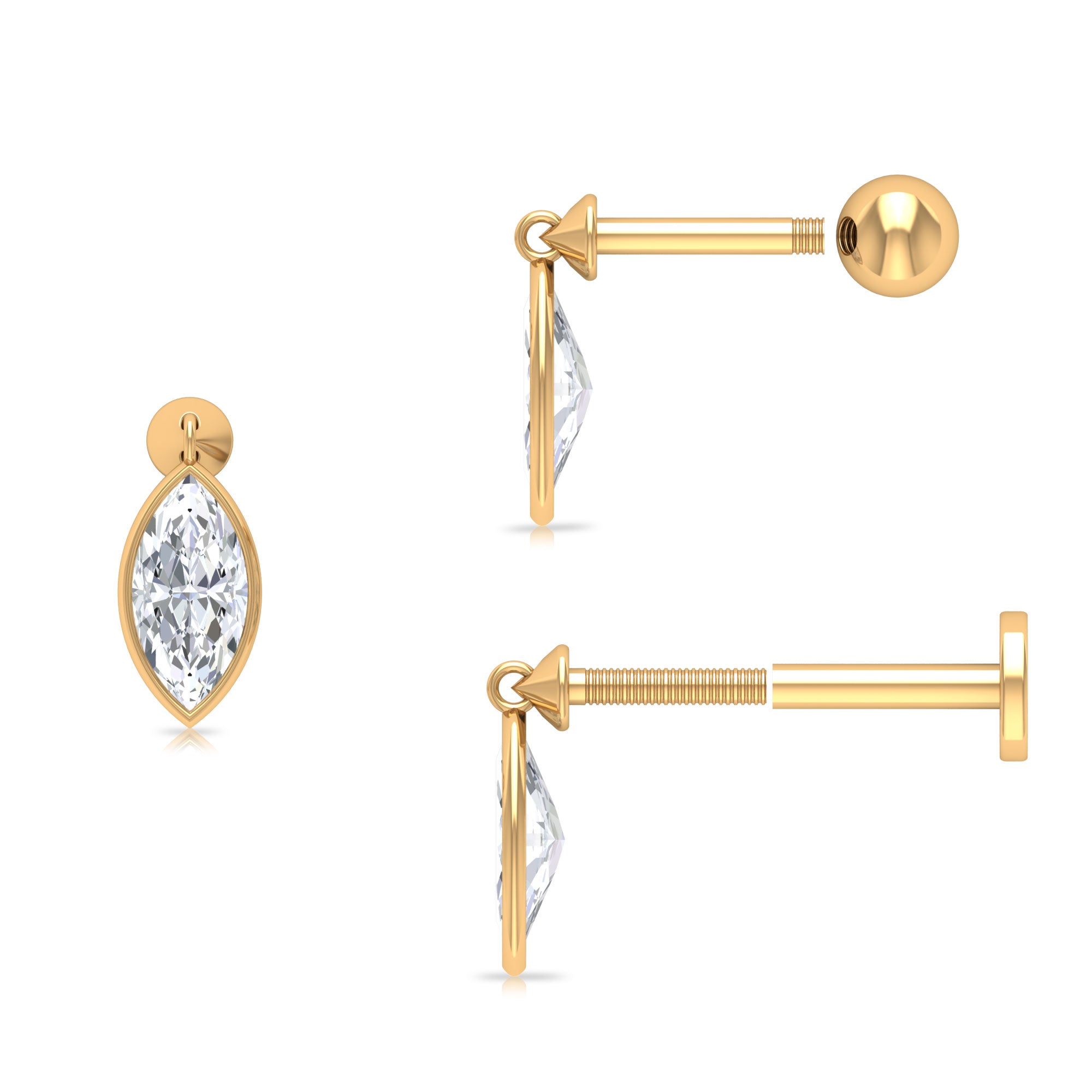 Rosec Jewels-Marquise Moissanite Dangly Earring for Cartilage Piercing