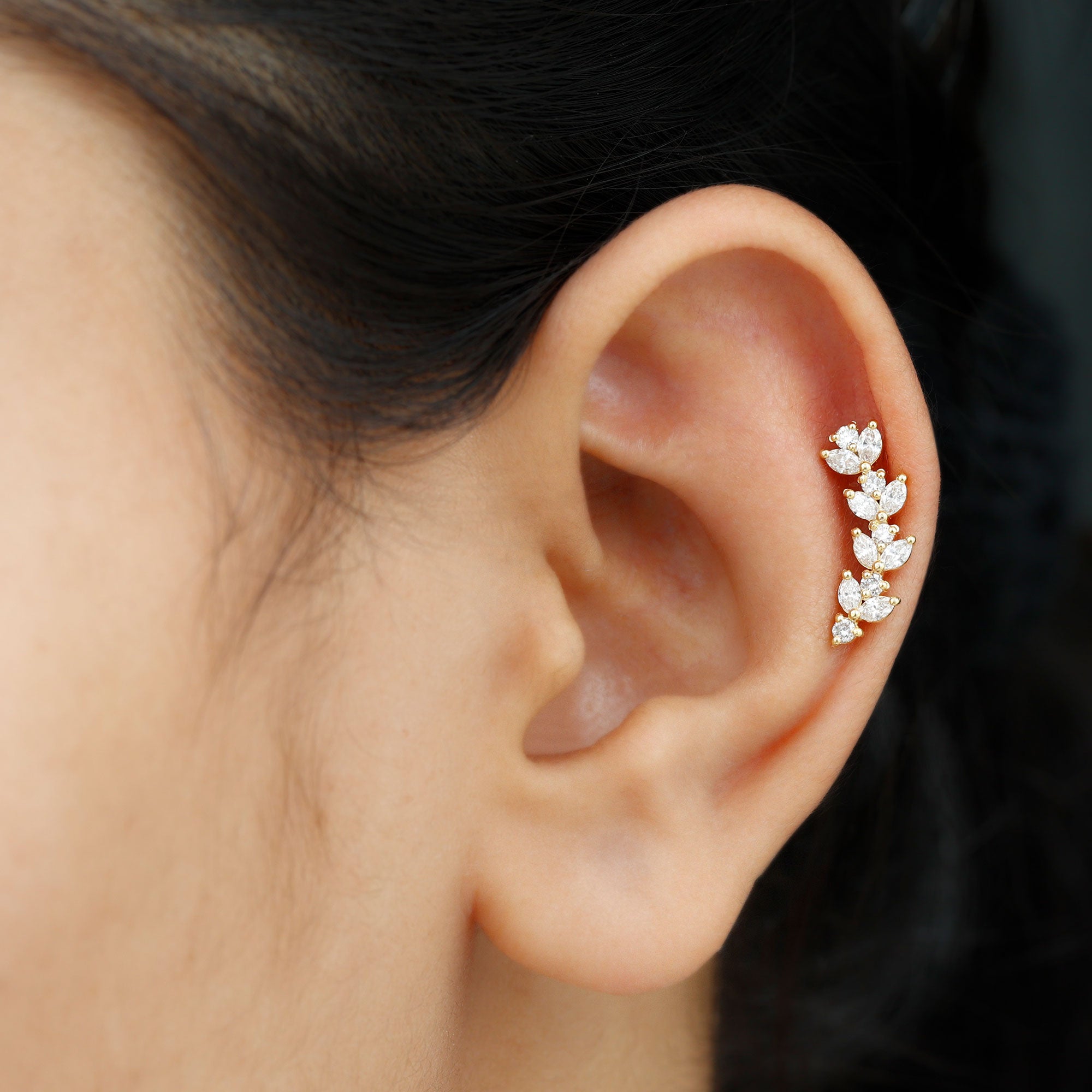 Rosec Jewels-Nature Inspired Diamond Leaf Crawler Helix Earring