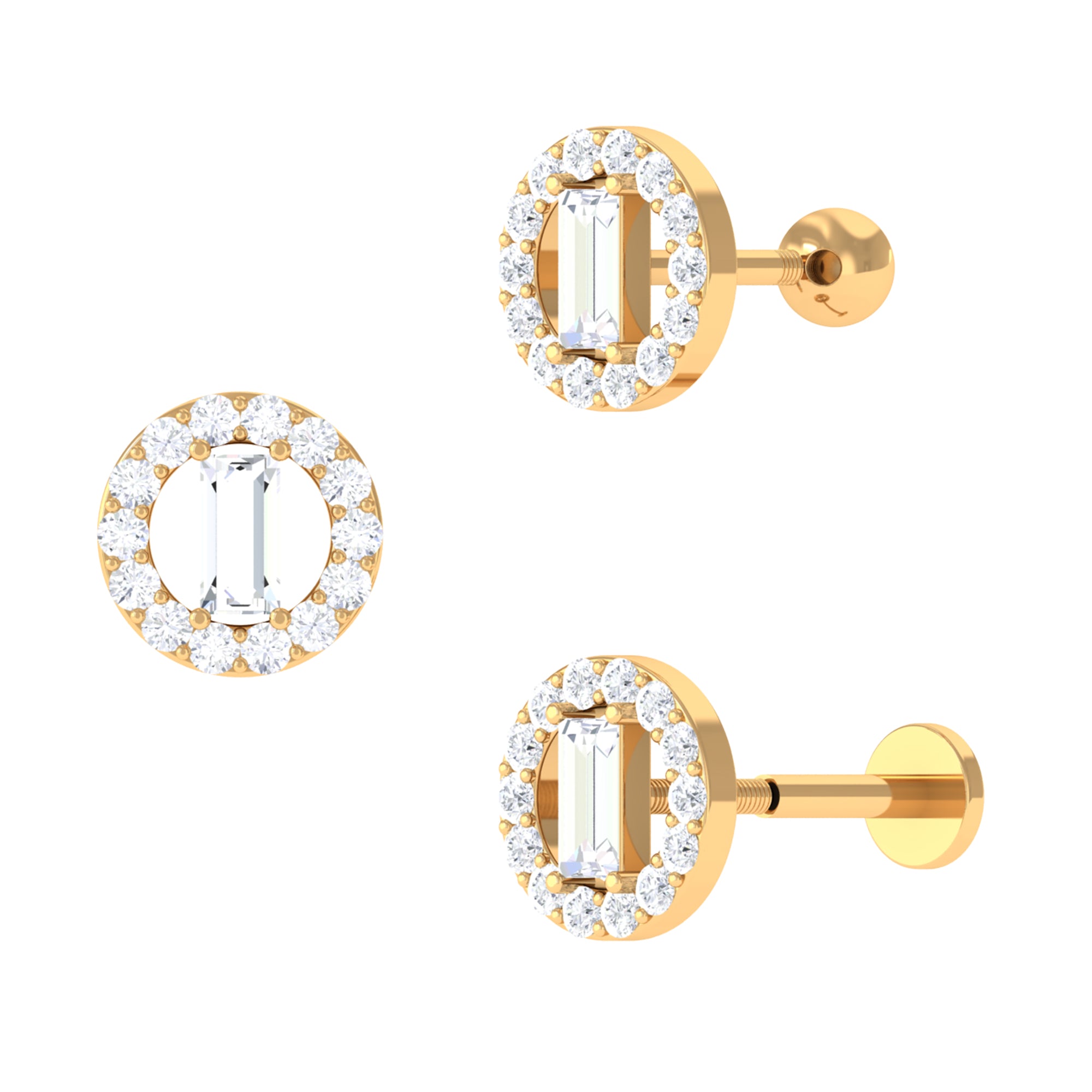 Classic Moissanite Gold Circle Cartilage Earring Moissanite - ( D-VS1 ) - Color and Clarity - Rosec Jewels
