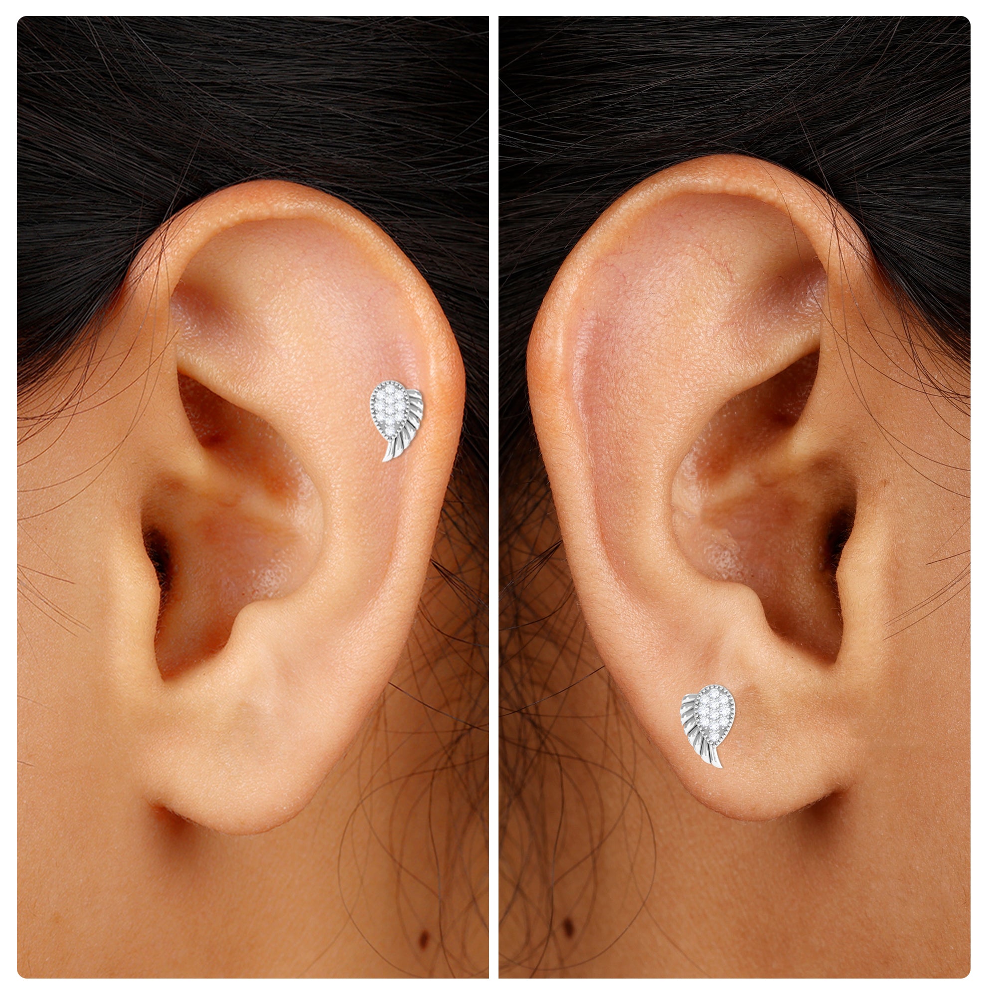 Rosec Jewels-Unique Moissanite Angel Wing Cartilage Earring in Gold