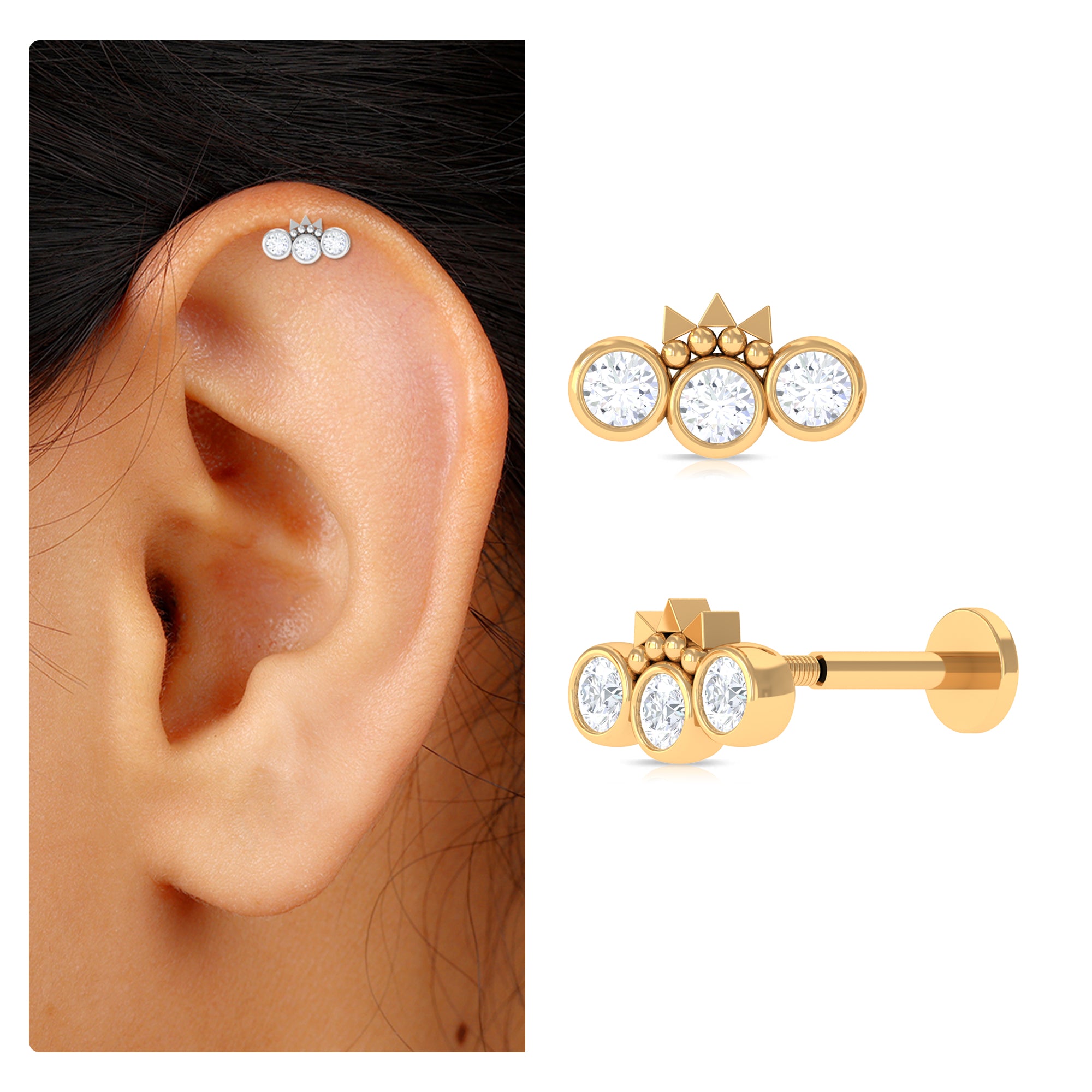 Rosec Jewels-Round Cut Moissanite Crawler Earring in Bezel Setting