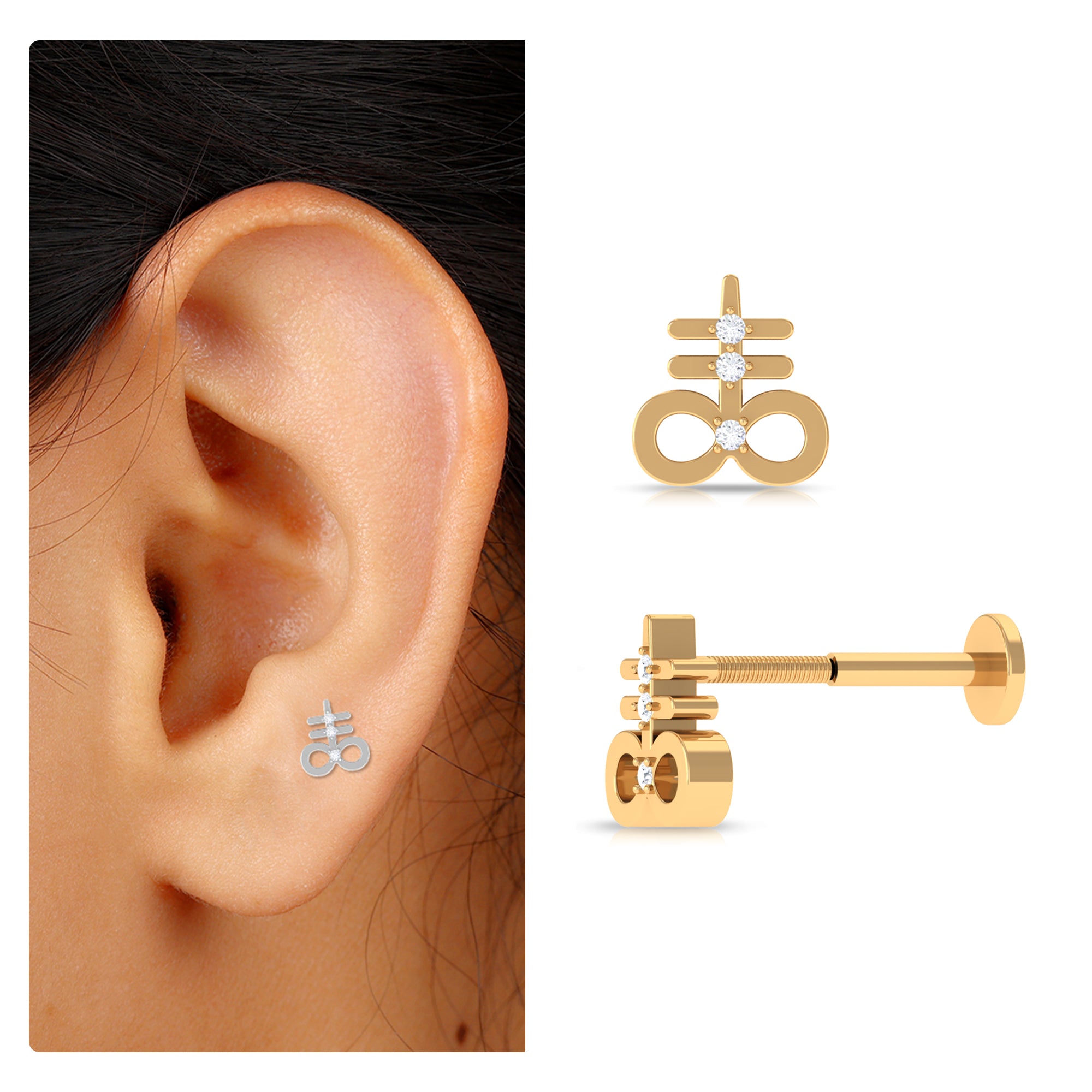 Rosec Jewels-Unique Diamond Key Earring for Cartilage Piercing