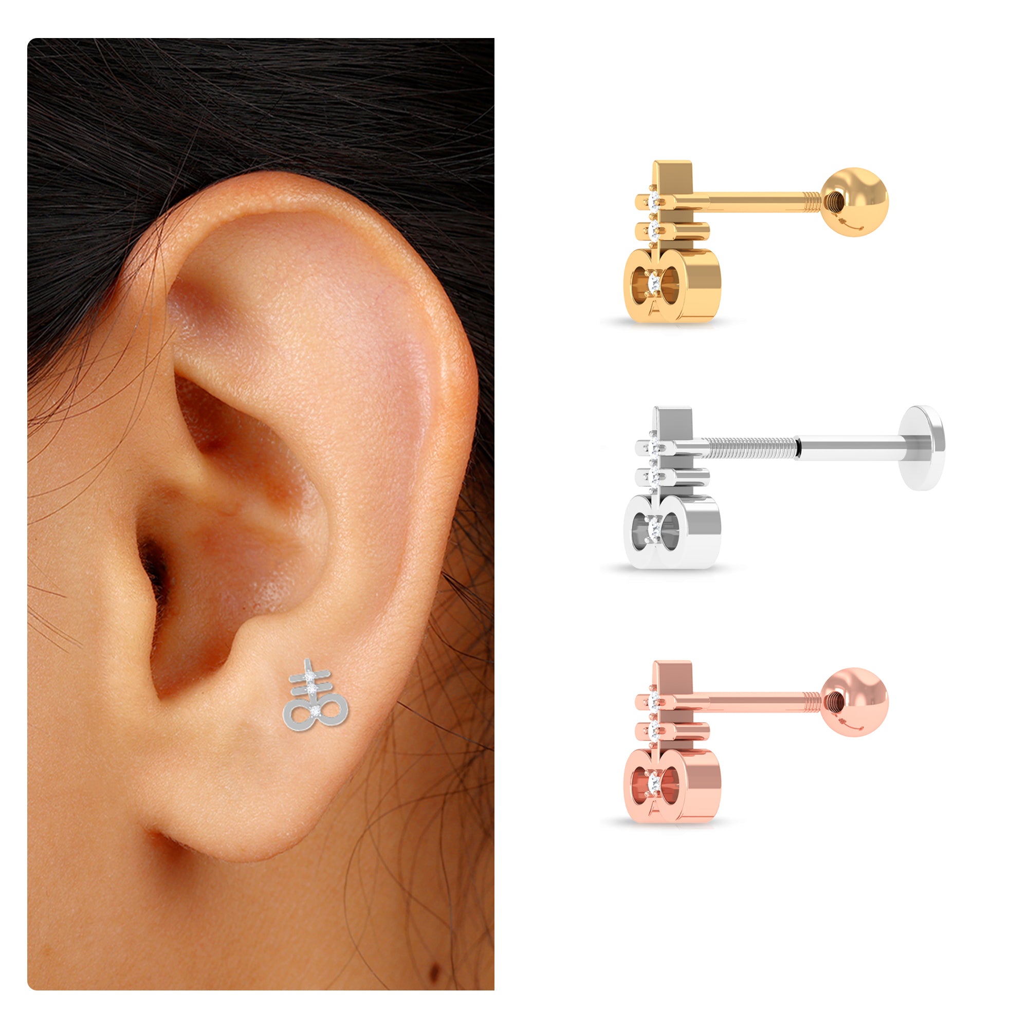 Rosec Jewels-Unique Diamond Key Earring for Cartilage Piercing