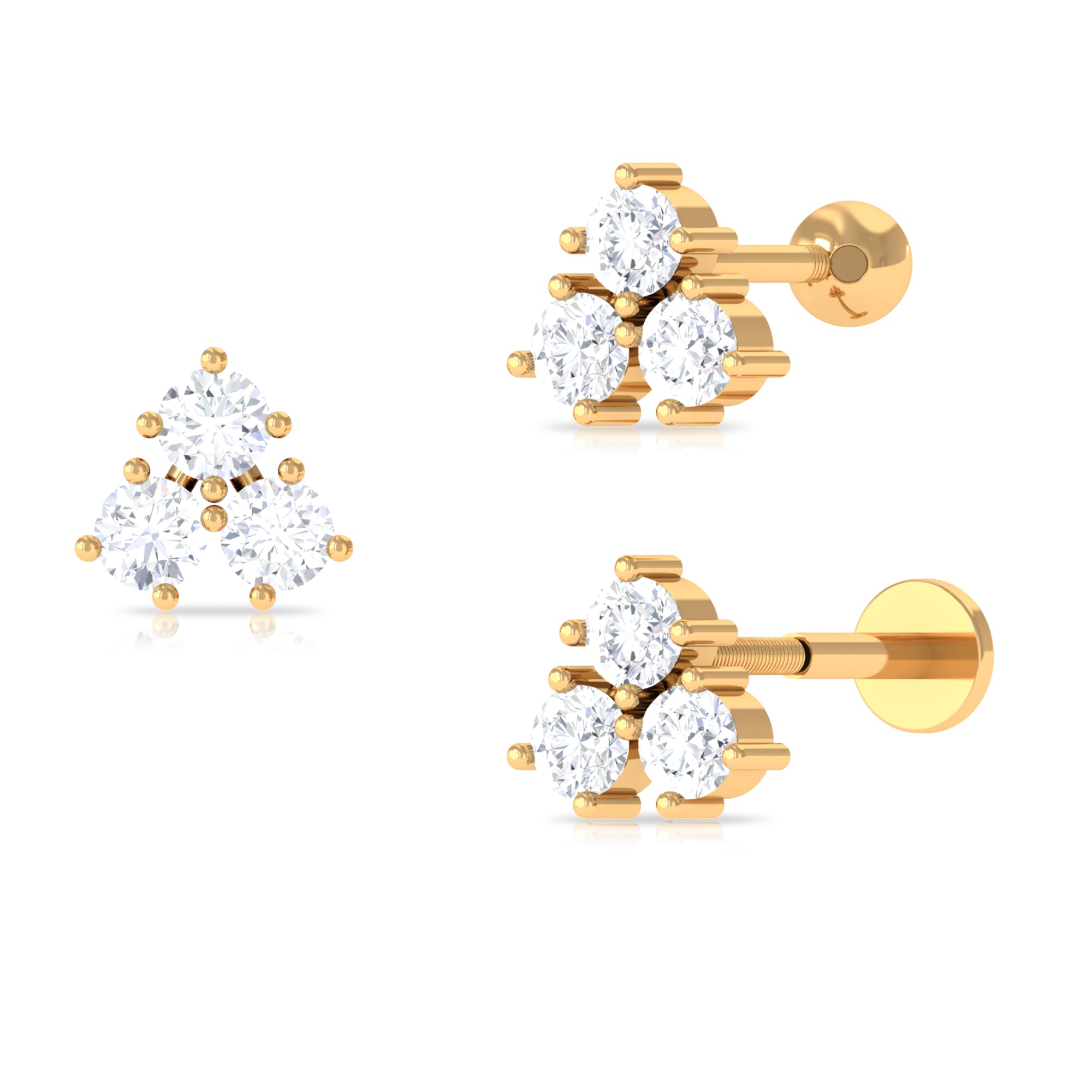 Rosec Jewels-Round Moissanite Trinity Trio Dainty Helix Earring