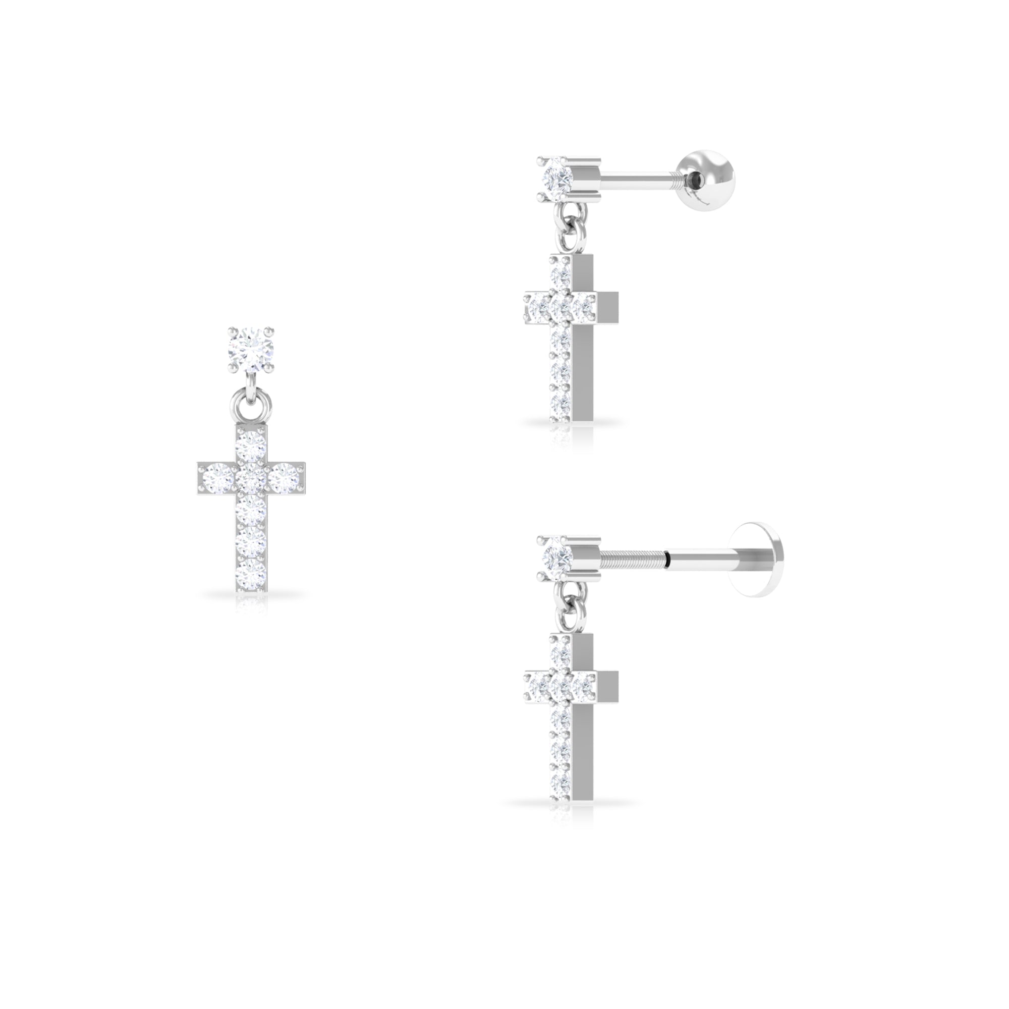 Rosec Jewels-Moissanite Cross Dangly Earring for Helix Piercing