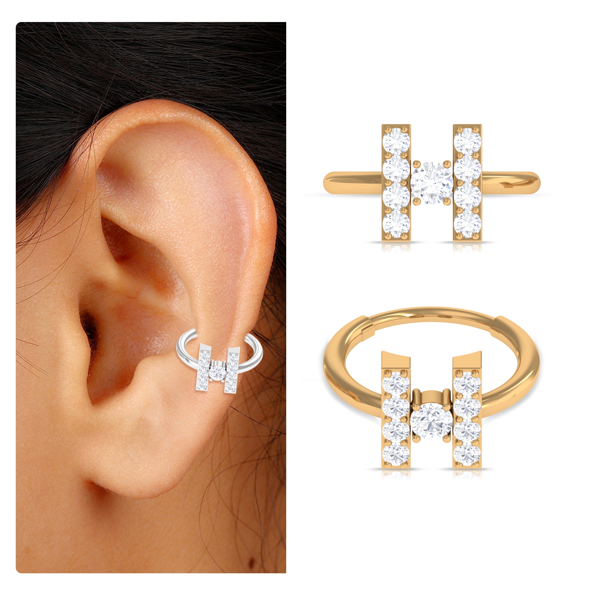 Rosec Jewels-Elegant Moissanite Gold Hoop Earring for Conch Piercing