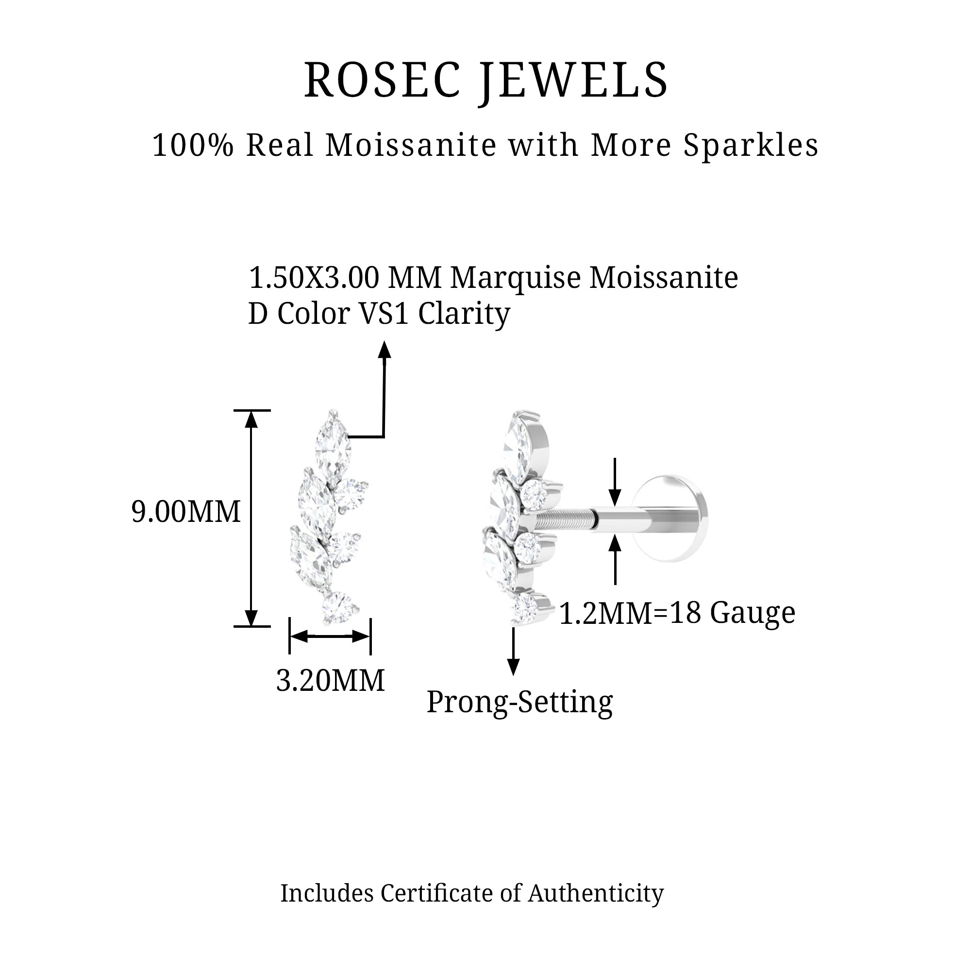 Rosec Jewels-Moissanite Minimal Leaf Crawler Earring in Gold