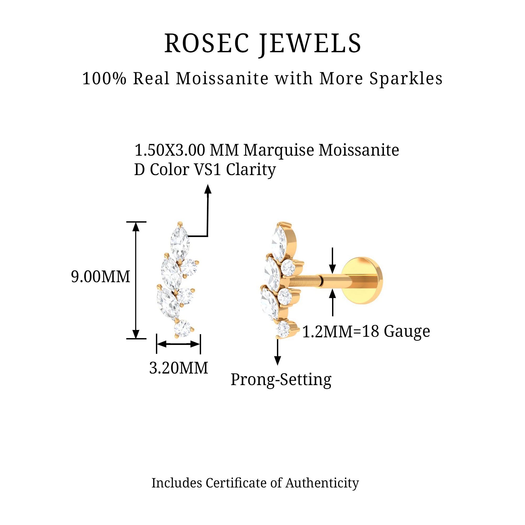 Rosec Jewels-Moissanite Minimal Leaf Crawler Earring in Gold