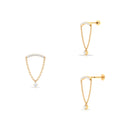 Rosec Jewels-Moissanite Curved Bar Chain Dangle Earring in Gold