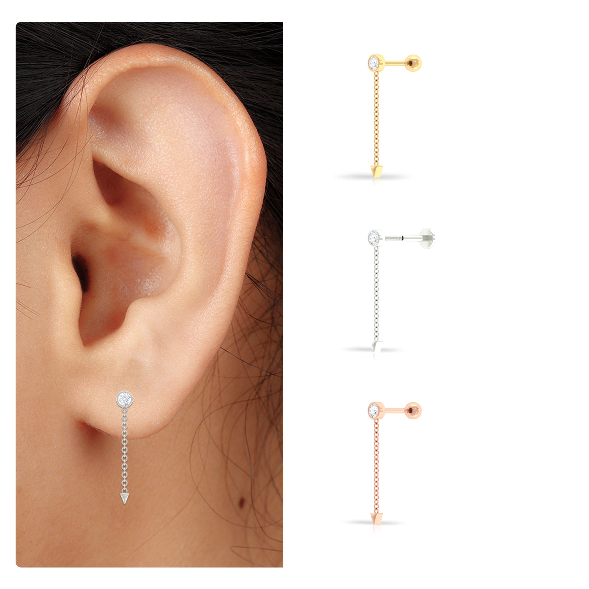 Rosec Jewels-Natural Diamond Chain Drop Earring for Helix Piercing