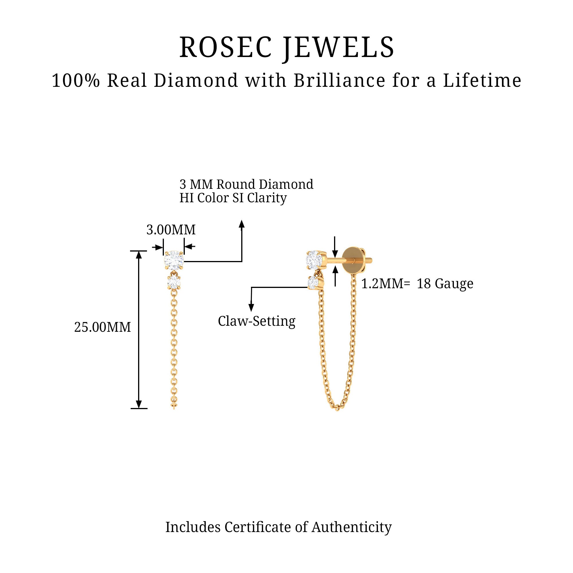 Rosec Jewels-Simple Diamond Chain Drop Earring for Helix Piercing