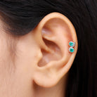 Bezel Set Emerald Two Stone Helix Earring with Gold Beaded Emerald - ( AAA ) - Quality - Rosec Jewels