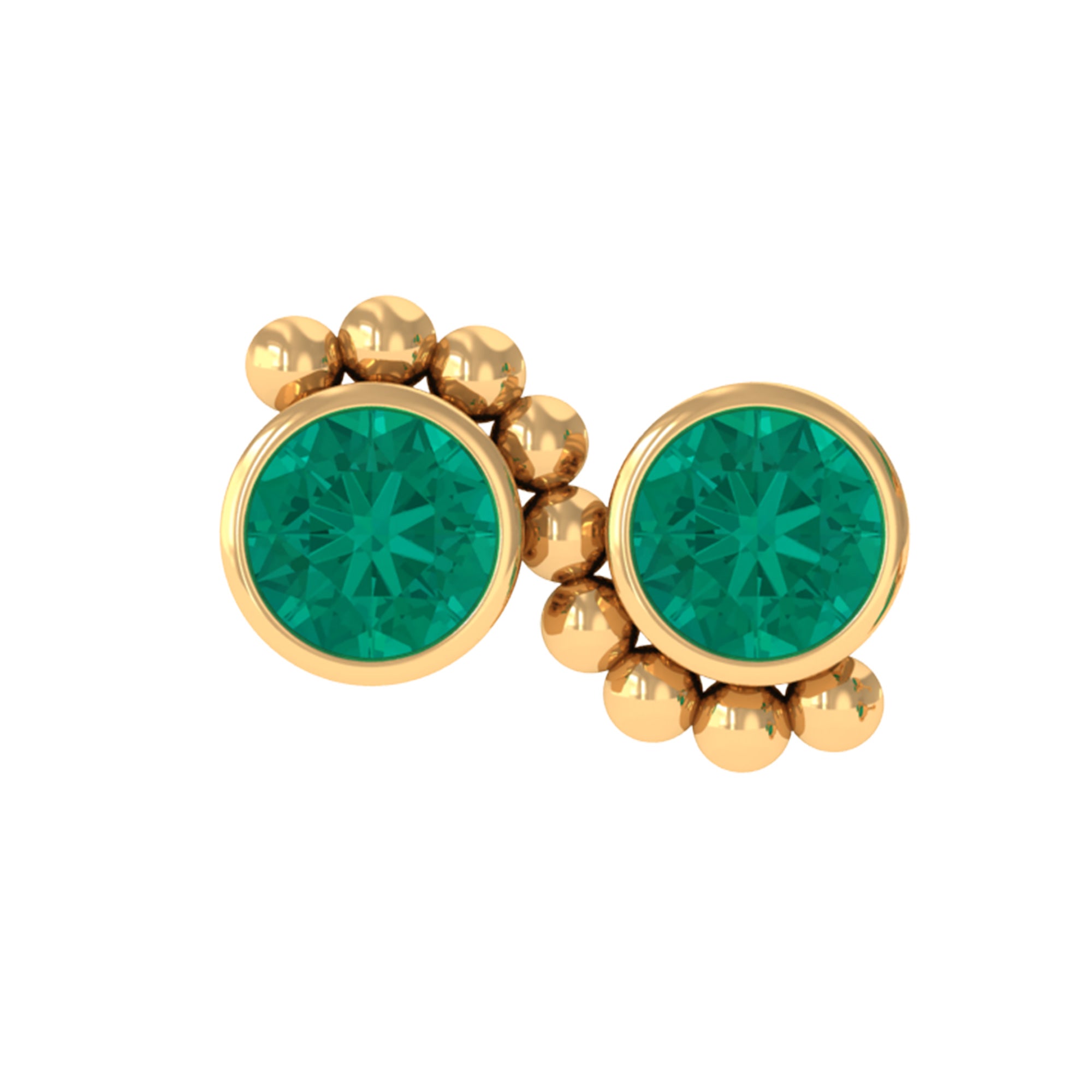 Bezel Set Emerald Two Stone Helix Earring with Gold Beaded Emerald - ( AAA ) - Quality - Rosec Jewels