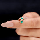 Bezel Set Emerald Two Stone Helix Earring with Gold Beaded Emerald - ( AAA ) - Quality - Rosec Jewels