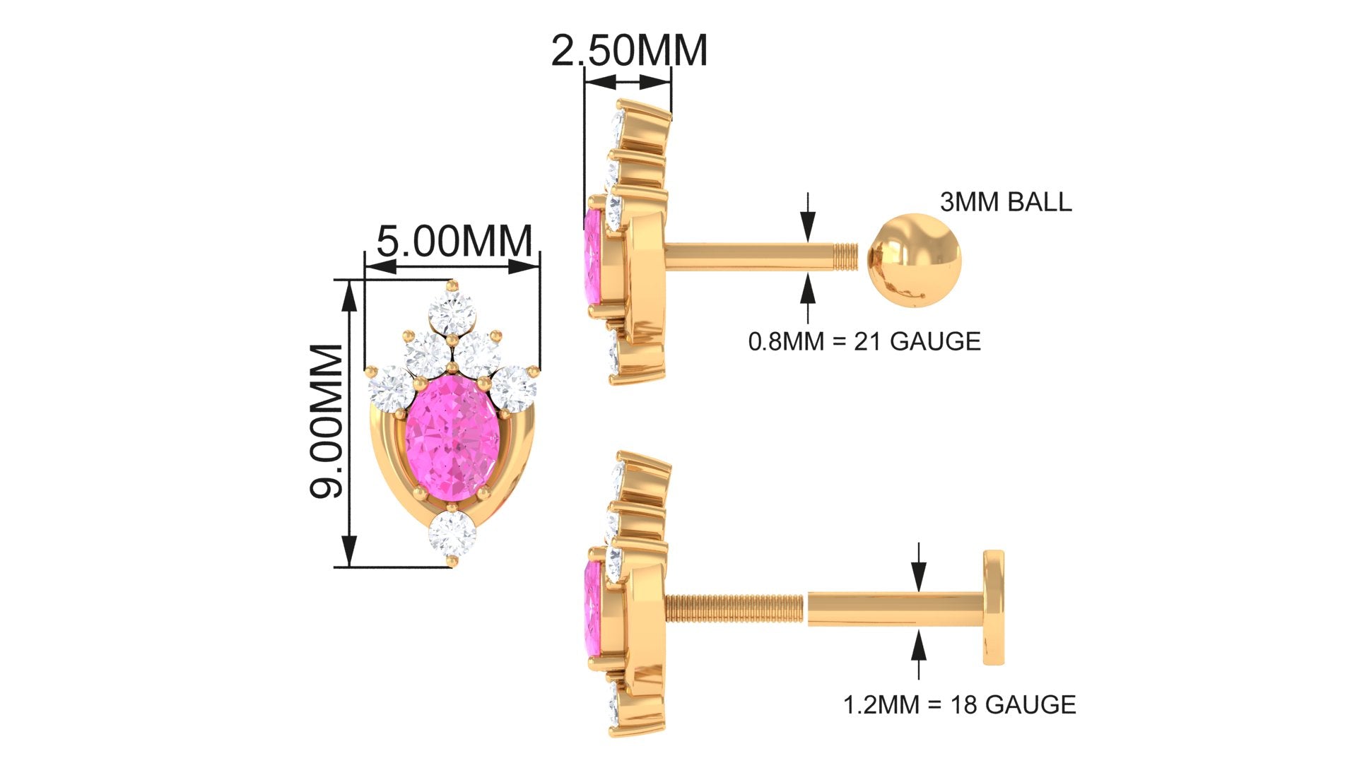 Rosec Jewels-Created Pink Sapphire and Moissanite Unique Helix Earring