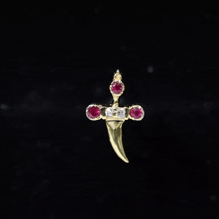 Real Ruby and Diamond Dagger Helix Earring in Gold Ruby - ( AAA ) - Quality - Rosec Jewels