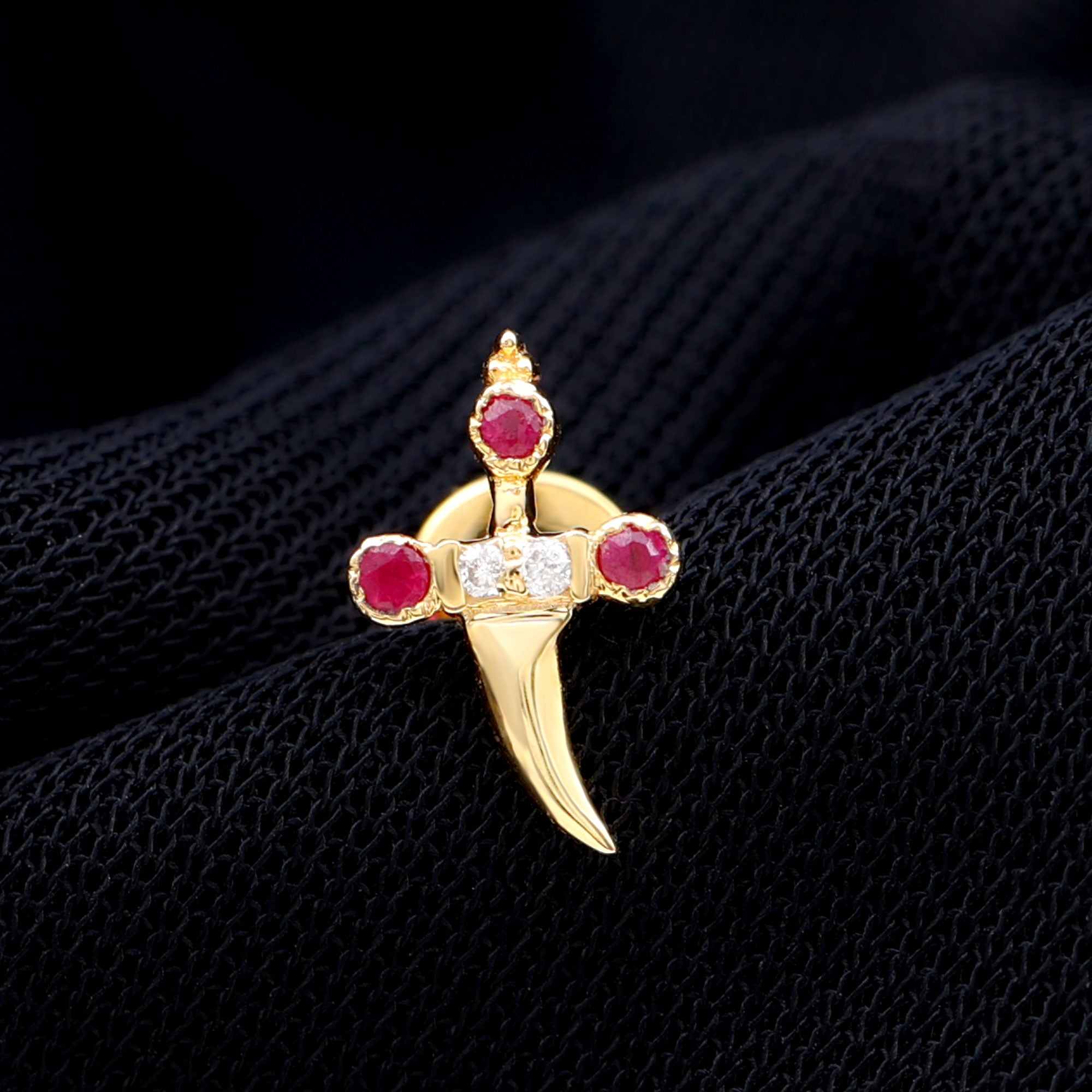 Real Ruby and Diamond Dagger Helix Earring in Gold Ruby - ( AAA ) - Quality - Rosec Jewels