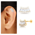 Baguette Moissanite Curved Gold Cartilage Earring Moissanite - ( D-VS1 ) - Color and Clarity - Rosec Jewels