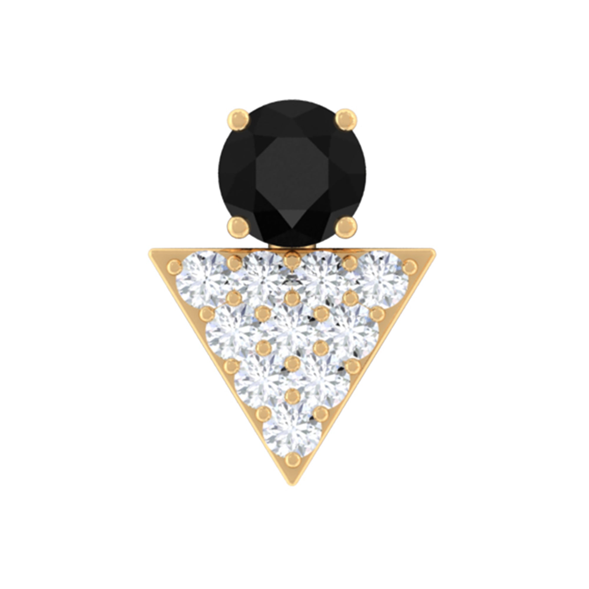 Black Onyx and Diamond Triangle Cartilage Earring in Gold Black Onyx - ( AAA ) - Quality - Rosec Jewels