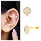 Rosec Jewels-Vintage Inspired Moissanite Hexagon Rook Earring in Gold