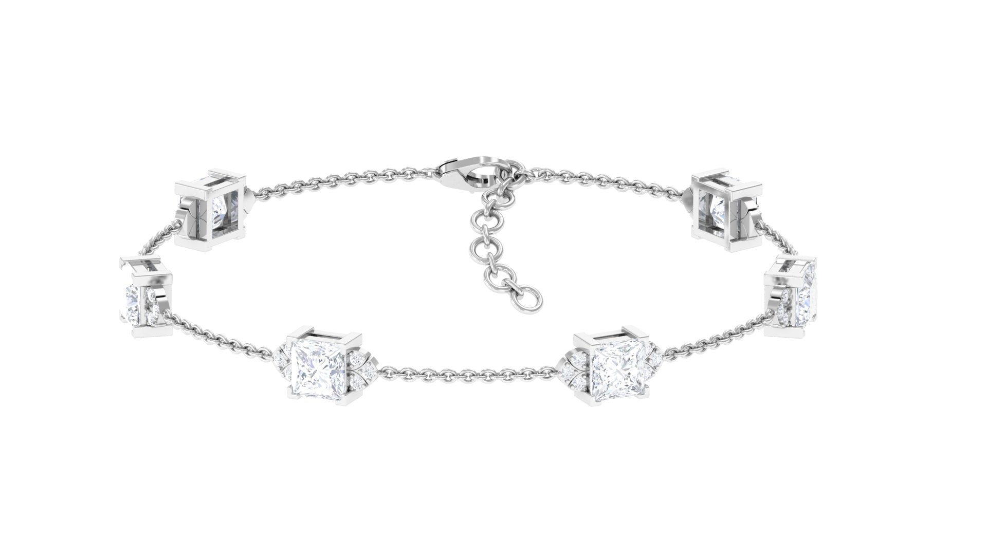 Rosec Jewels-Princess Cut Lab Grown Diamond Station Chain Bracelet