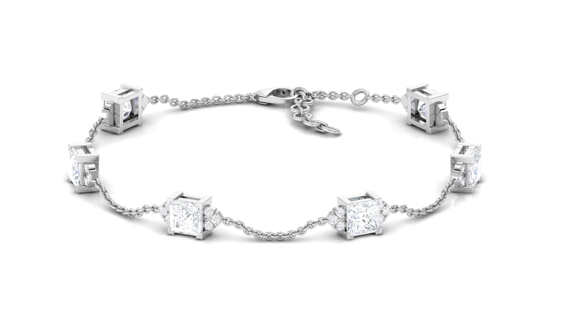 Rosec Jewels-Princess Cut Lab Grown Diamond Station Chain Bracelet