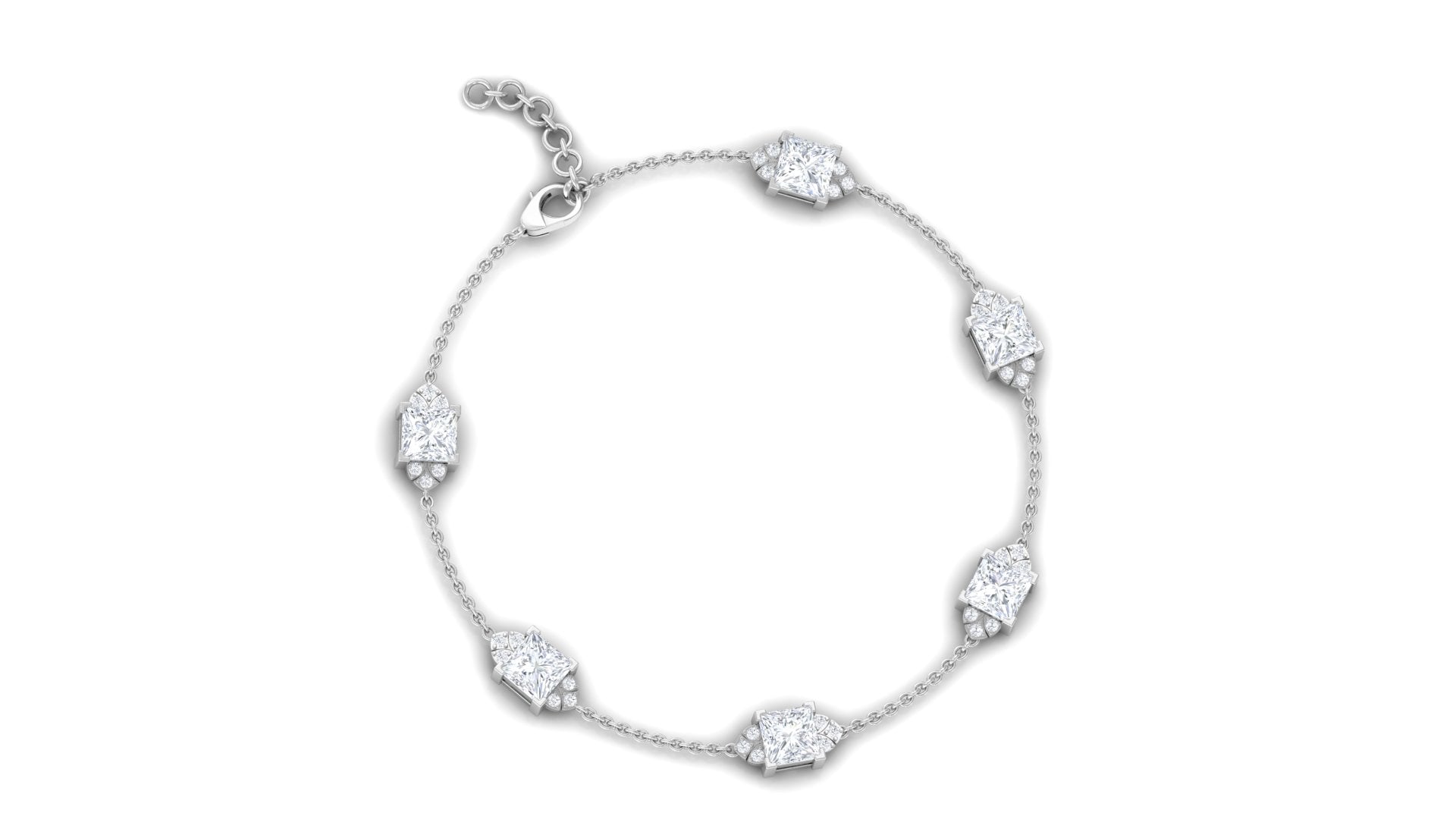 Rosec Jewels-Princess Cut Lab Grown Diamond Station Chain Bracelet