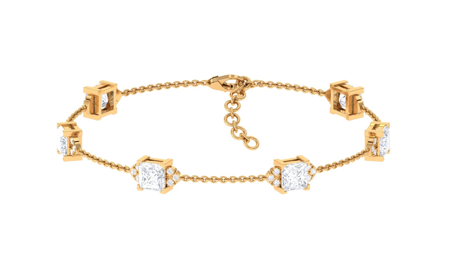 Rosec Jewels-Princess Cut Lab Grown Diamond Station Chain Bracelet