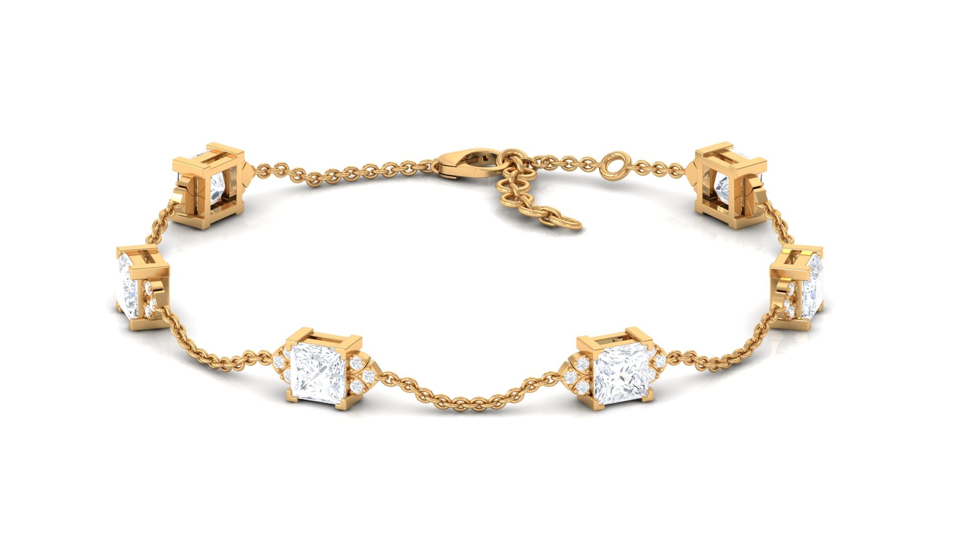 Rosec Jewels-Princess Cut Lab Grown Diamond Station Chain Bracelet