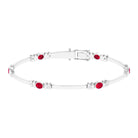 Oval Lab Grown Ruby Link Bracelet with Moissanite Lab Created Ruby - ( AAAA ) - Quality - Rosec Jewels