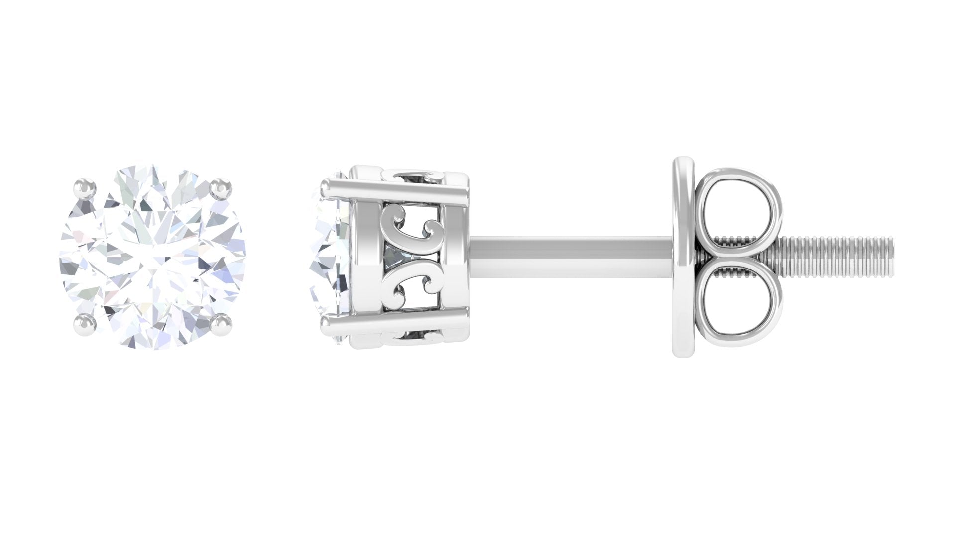 Rosec Jewels-4X4 MM Round Cut Diamond Solitaire Stud Earrings in 4 Prong Setting for Women