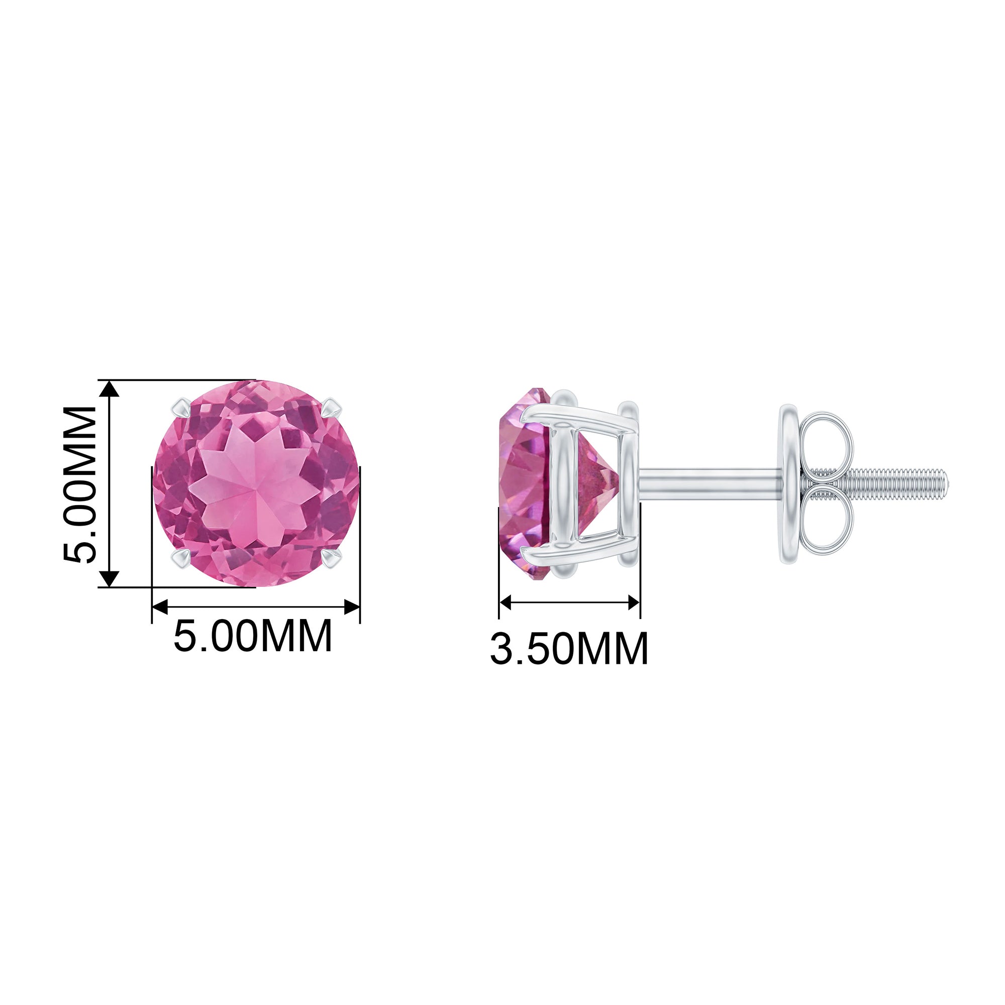 October Birthstone 1/2 CT Round Shape Pink Tourmaline Stud Earrings Pink Tourmaline - ( AAA ) - Quality - Rosec Jewels