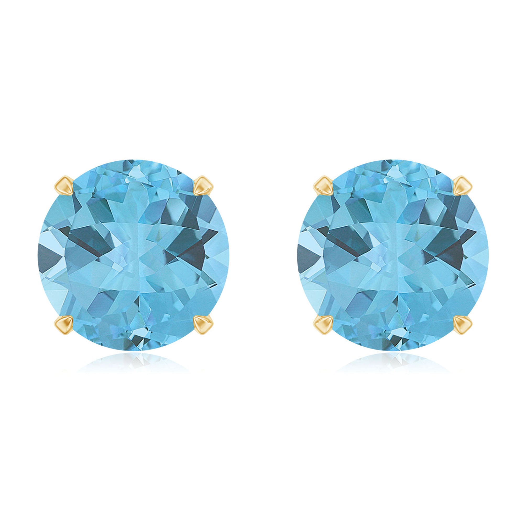 Round Swiss Blue Topaz Solitaire Stud Earrings in Claw Setting Swiss Blue Topaz - ( AAA ) - Quality - Rosec Jewels