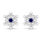 Created Blue Sapphire Snowflake Silver Stud Earrings with Moissanite Lab Created Blue Sapphire - ( AAAA ) - Quality 92.5 Sterling Silver - Rosec Jewels