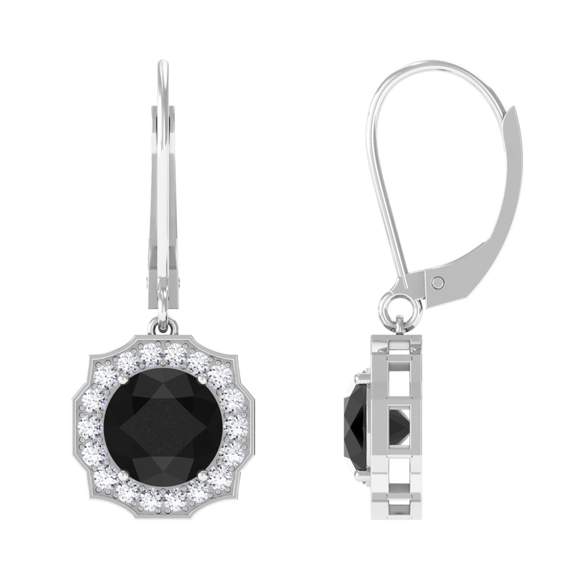 Rosec Jewels-Lab Grown Black Diamond Drop Earrings with Diamond Halo