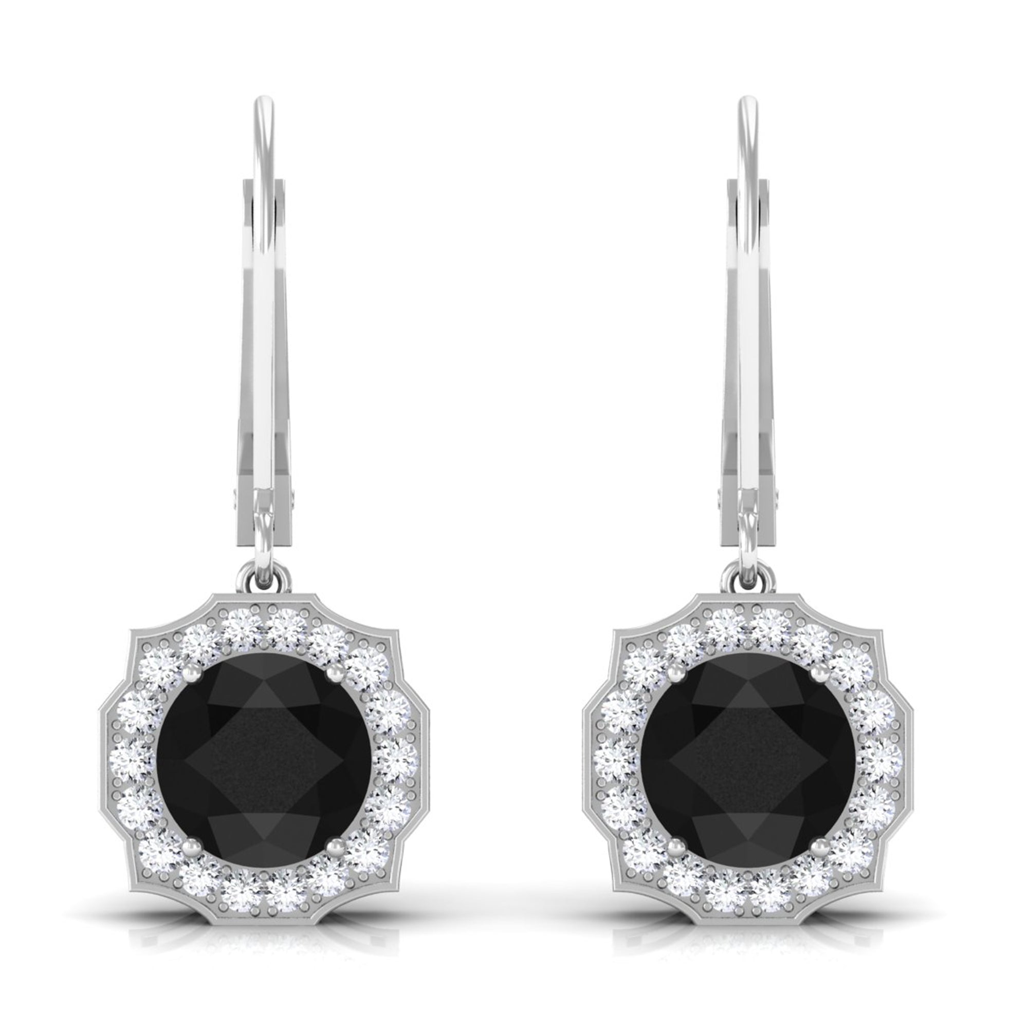 Rosec Jewels-Lab Grown Black Diamond Drop Earrings with Diamond Halo