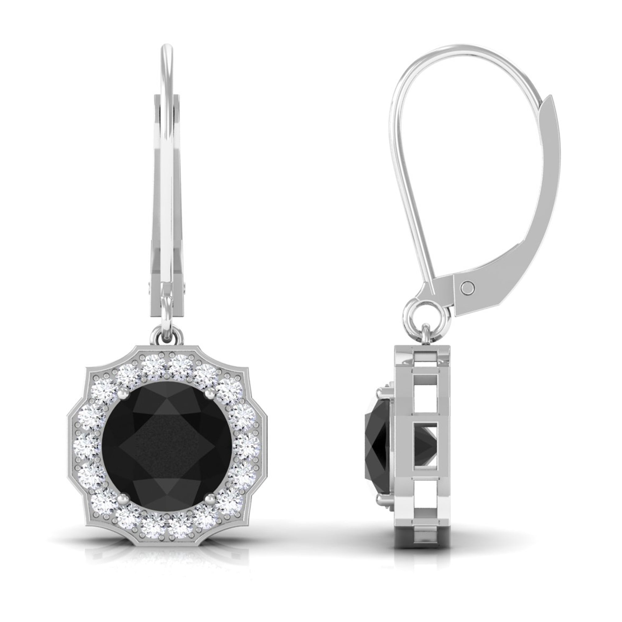 Rosec Jewels-Lab Grown Black Diamond Drop Earrings with Diamond Halo