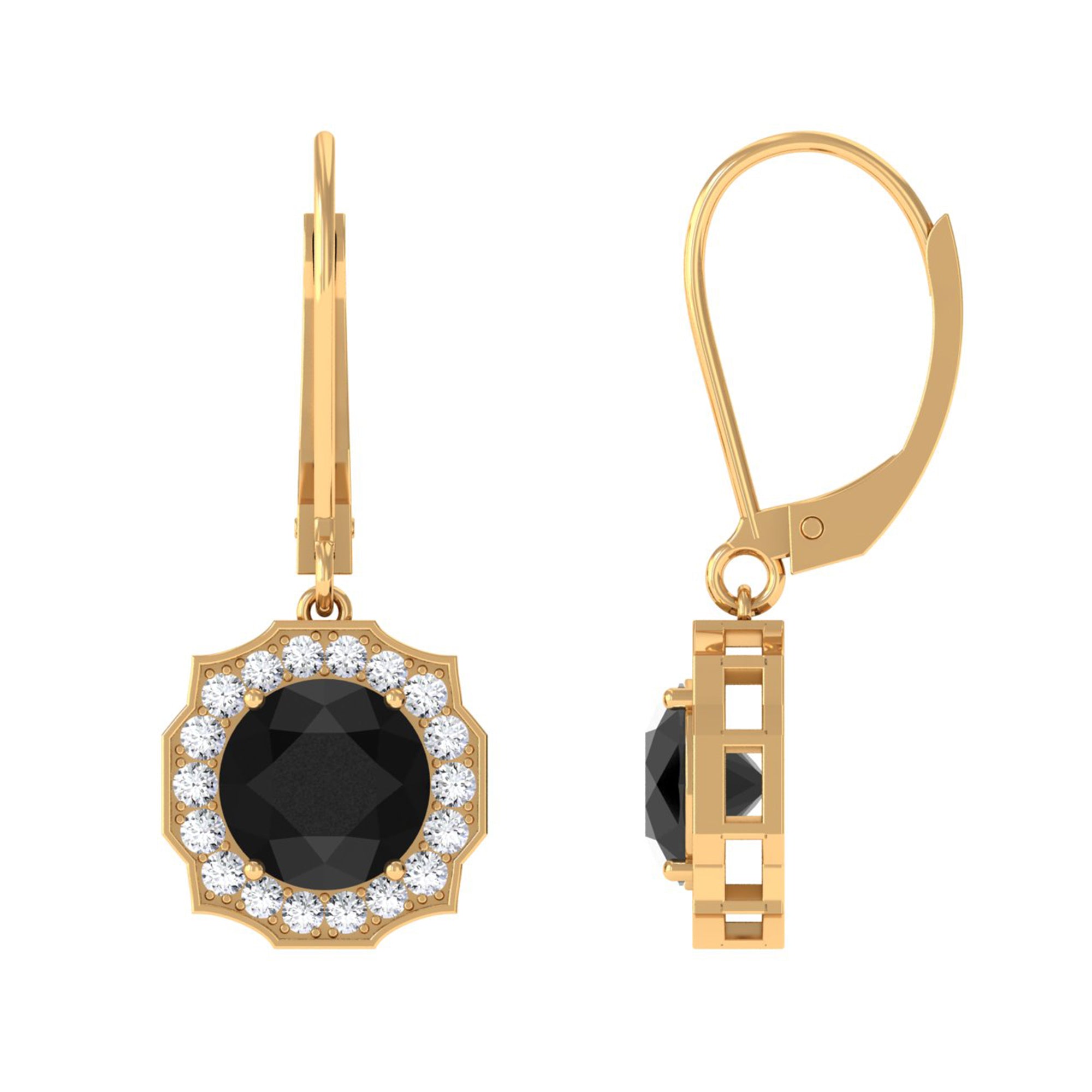 Rosec Jewels-Lab Grown Black Diamond Drop Earrings with Diamond Halo