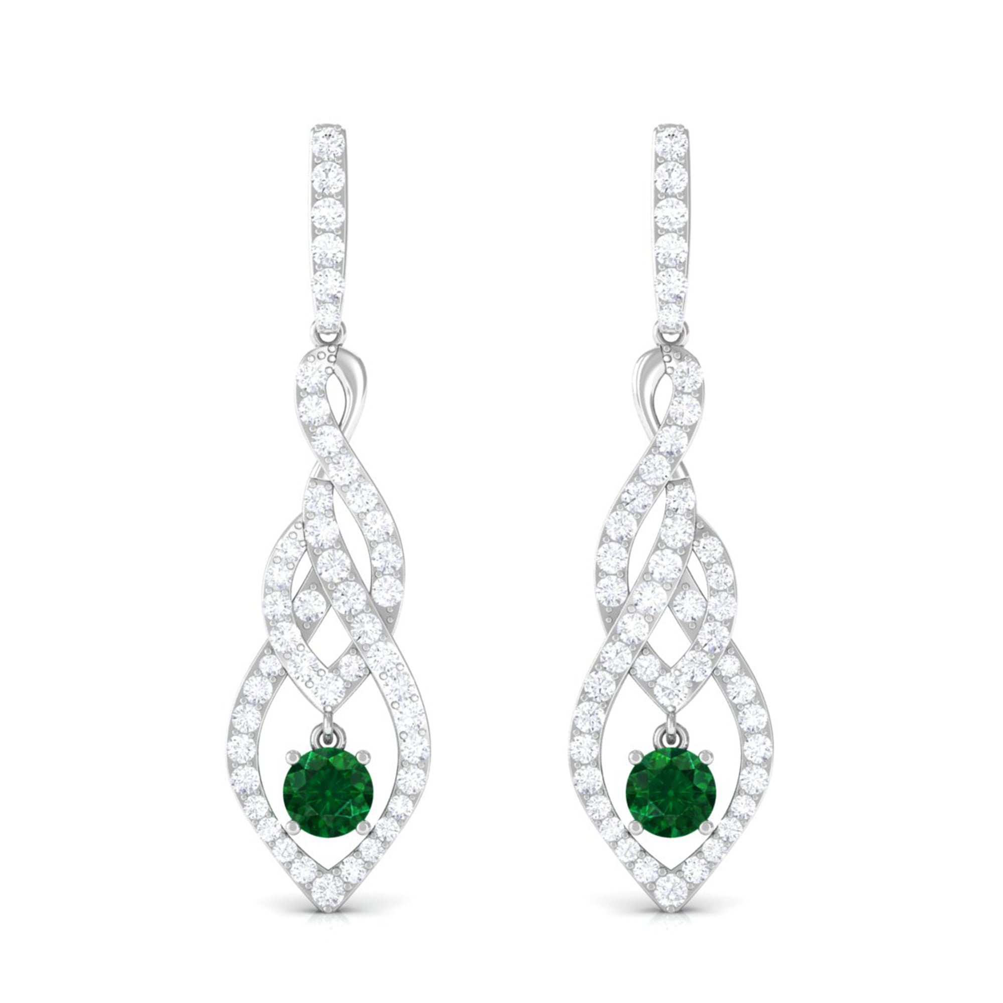 Rosec Jewels-Certified Lab Grown Emerald Dangle Earrings with Diamond Accent