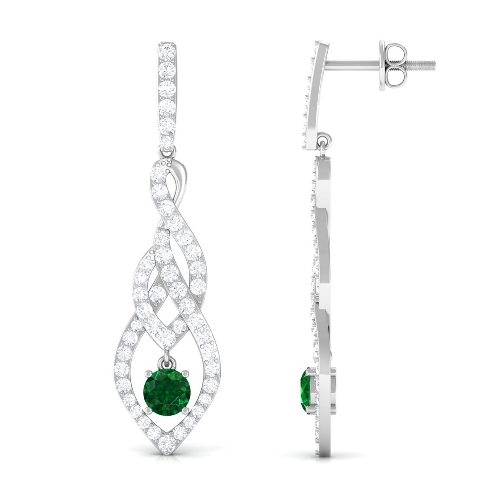 Rosec Jewels-Certified Lab Grown Emerald Dangle Earrings with Diamond Accent