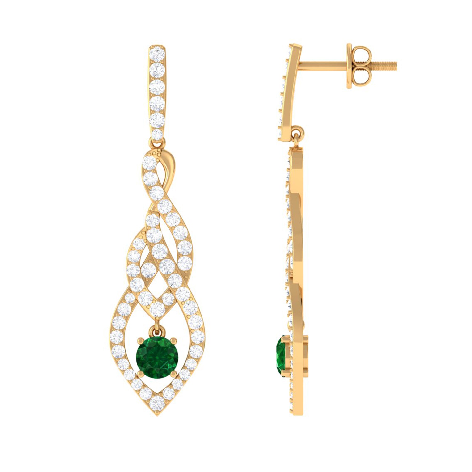 Rosec Jewels-Certified Lab Grown Emerald Dangle Earrings with Diamond Accent