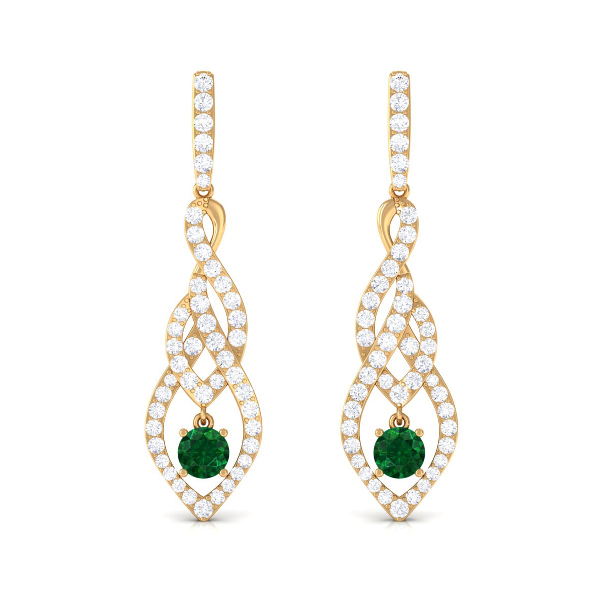 Rosec Jewels-Certified Lab Grown Emerald Dangle Earrings with Diamond Accent