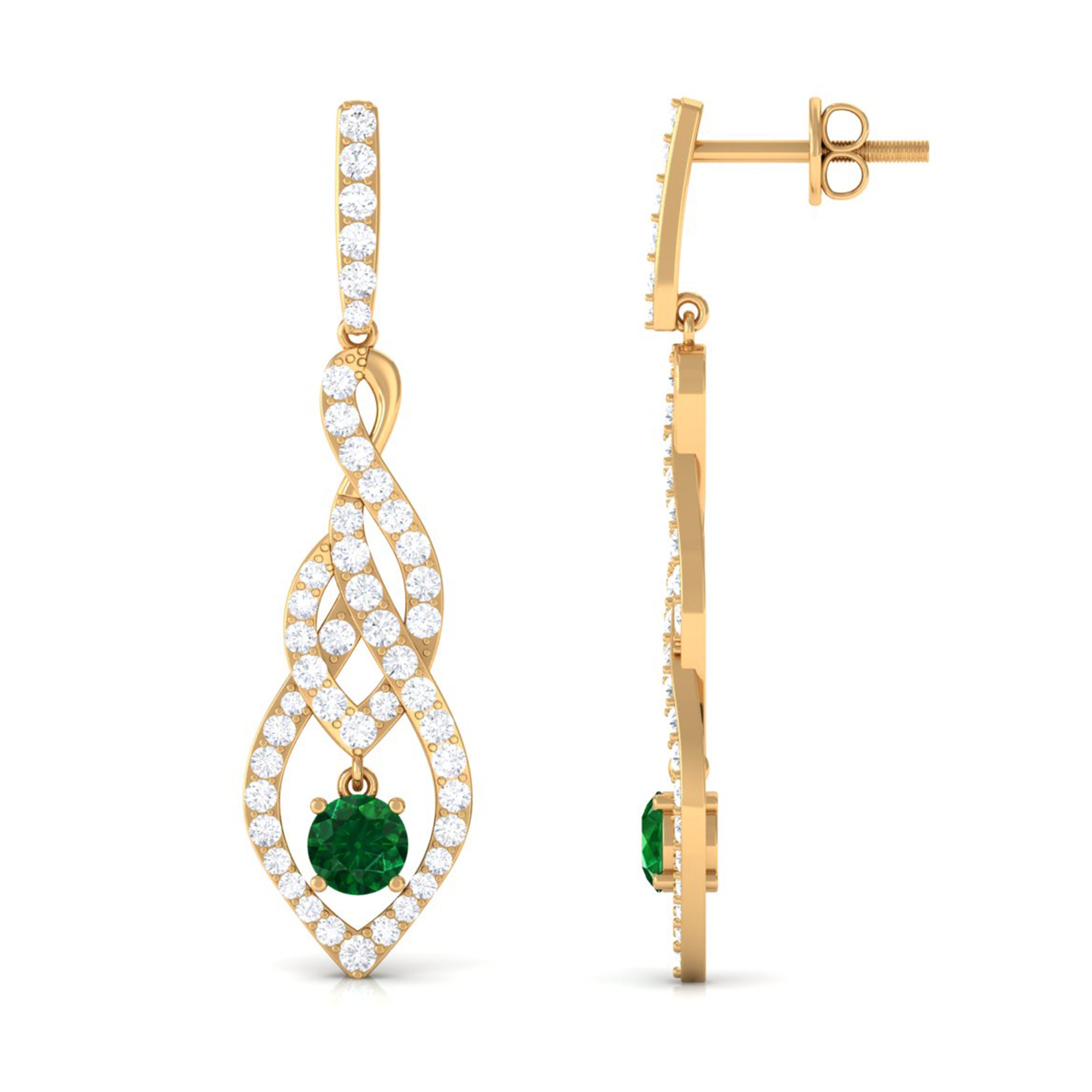 Rosec Jewels-Certified Lab Grown Emerald Dangle Earrings with Diamond Accent