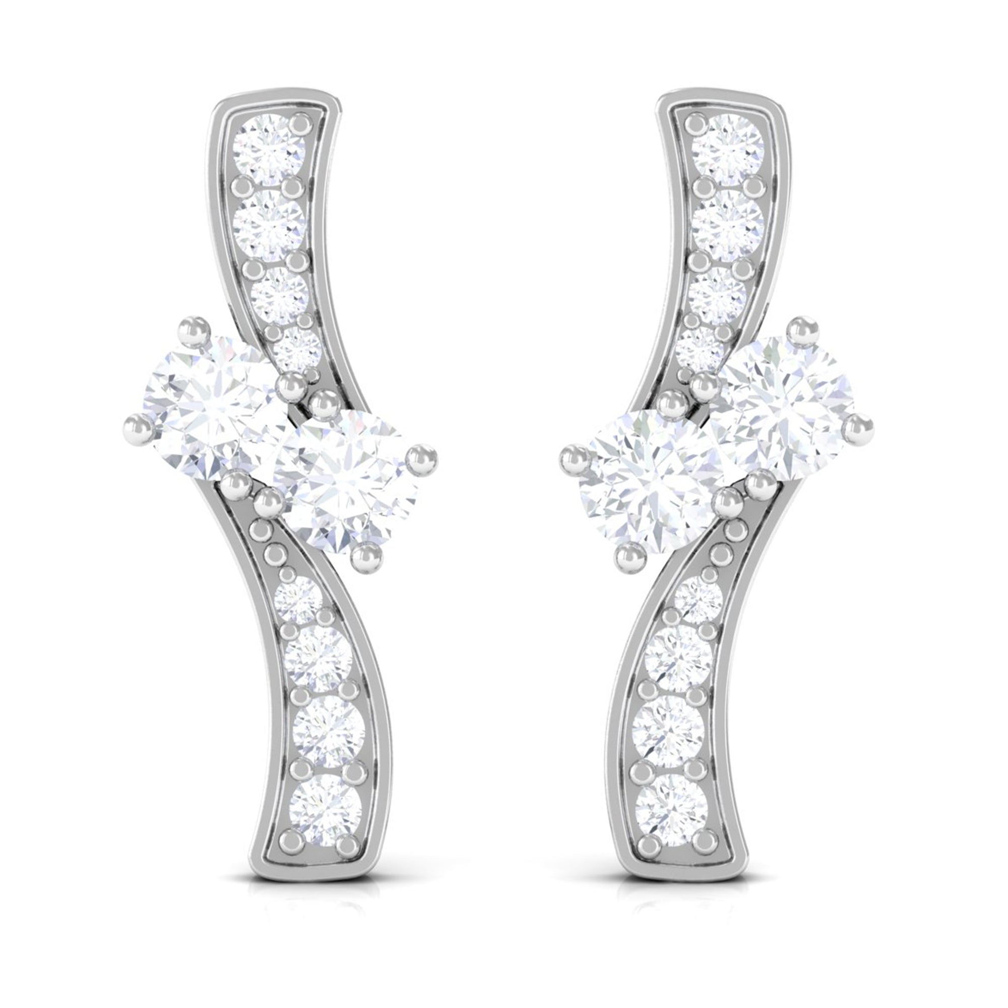 Rosec Jewels-Lab Grown Diamond Two Stone Stud Earrings With Screw Back