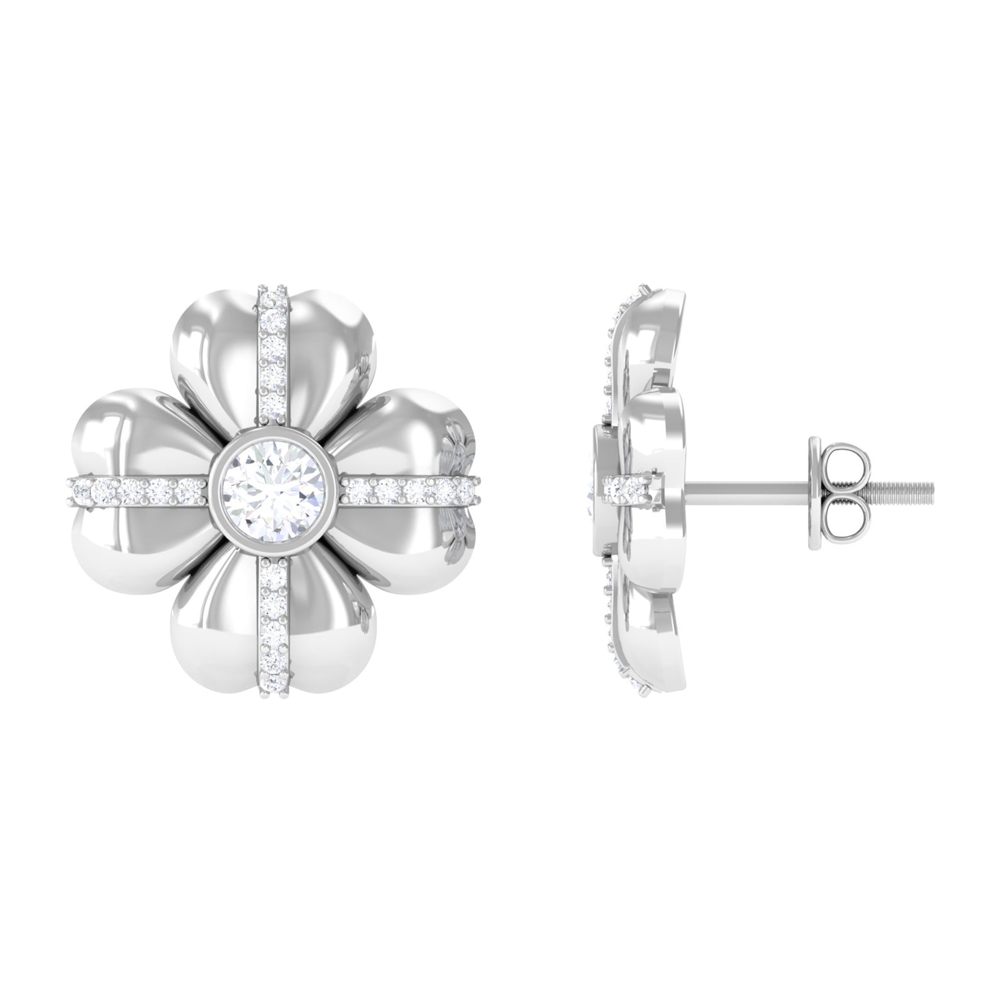 Rosec Jewels-Lab Grown Diamond Flower Stud Earrings With Screw Back