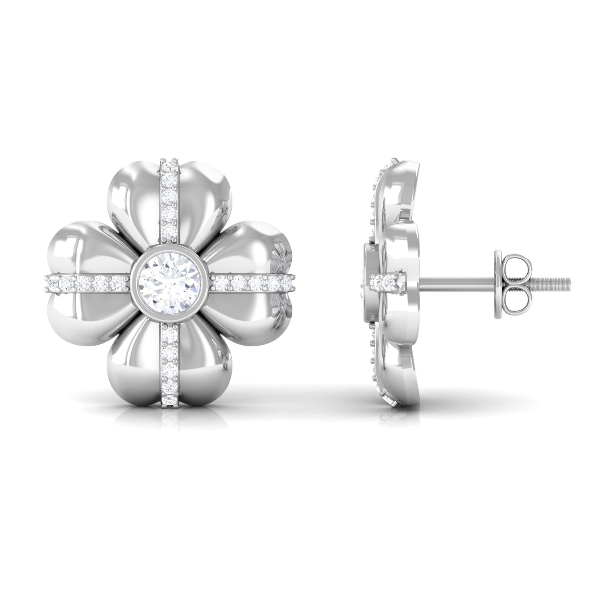 Rosec Jewels-Lab Grown Diamond Flower Stud Earrings With Screw Back