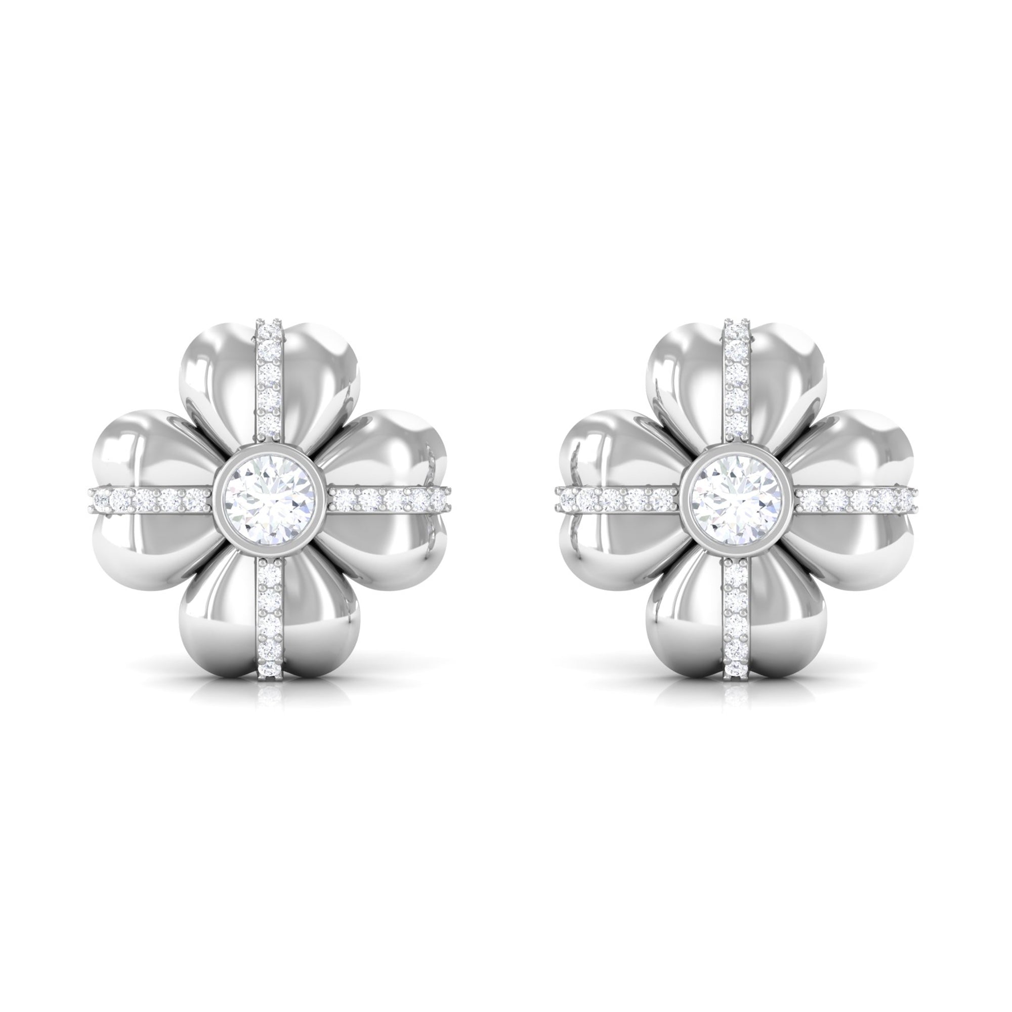 Rosec Jewels-Lab Grown Diamond Flower Stud Earrings With Screw Back